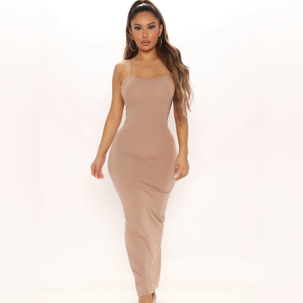 Janessa Lace Up Maxi Dress - Taupe